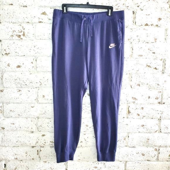 Nike Pants - Nike Womens Blue Knit Ankle Jogger Pants Cuffed Comfy CASUAL GYM Pants Size L